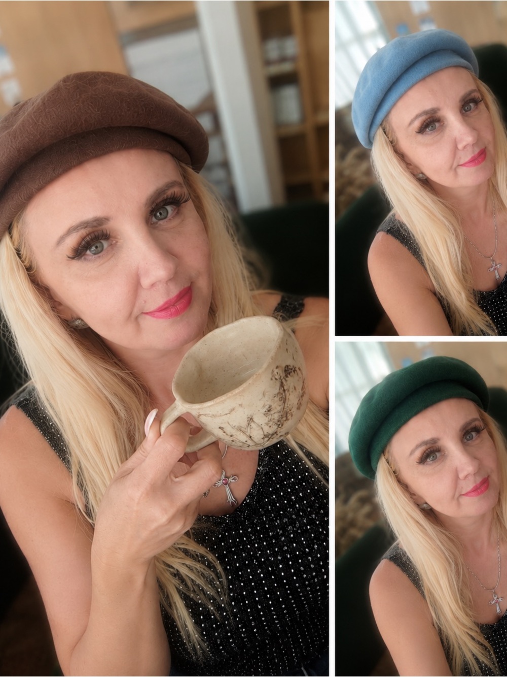 Set of 3 New French Berets Green Blue Taupe One Size Classic Parisian